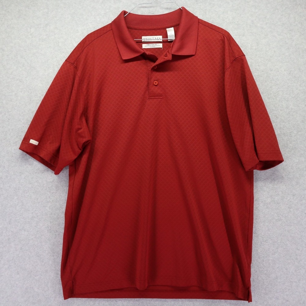 Tehama Polo Shirt Mens‎ Large Hang 'Em Dry Performance Golf Red Short Sleeve